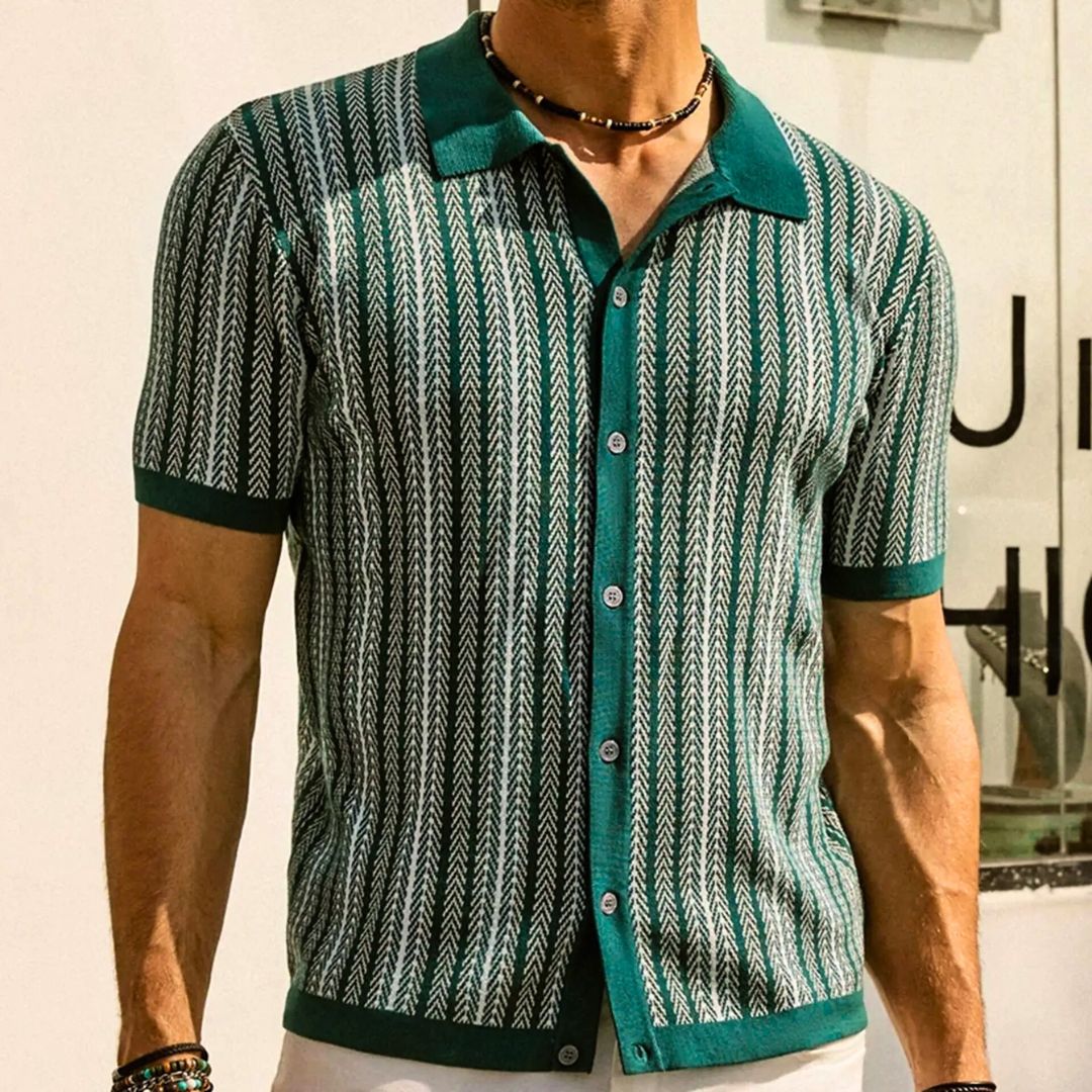 Herr Polotröja Chevron Knappdesign Andningsbart Material 3