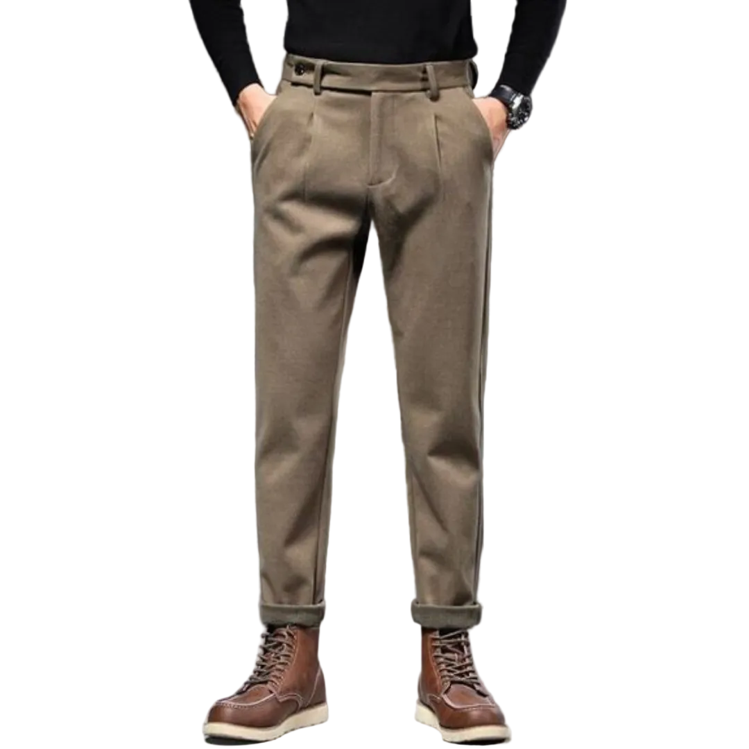 Herr Tapered Fit Byxor med Veck Trendig Stil 0