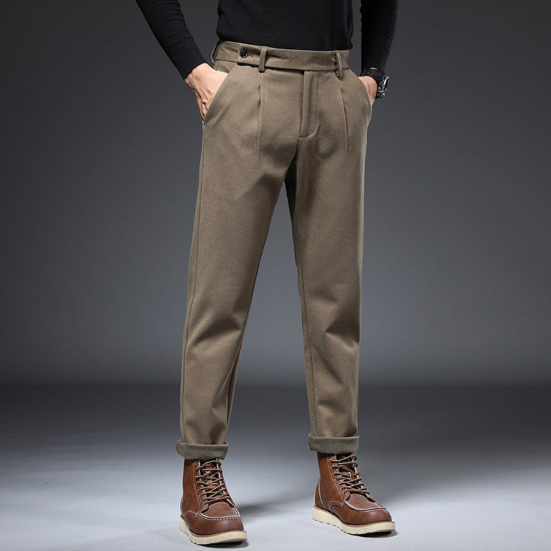 Herr Tapered Fit Byxor med Veck Trendig Stil 1