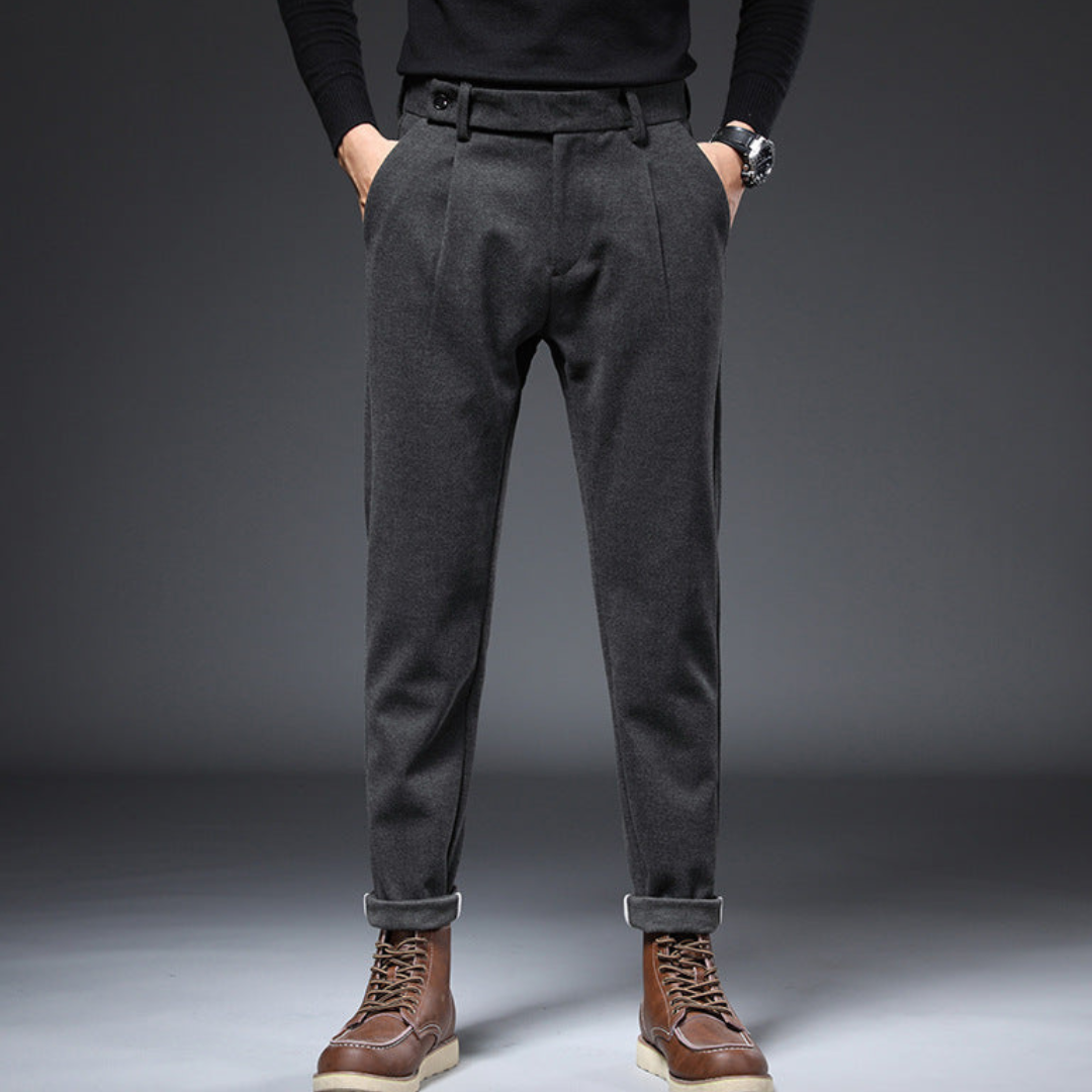 Herr Tapered Fit Byxor med Veck Trendig Stil 4