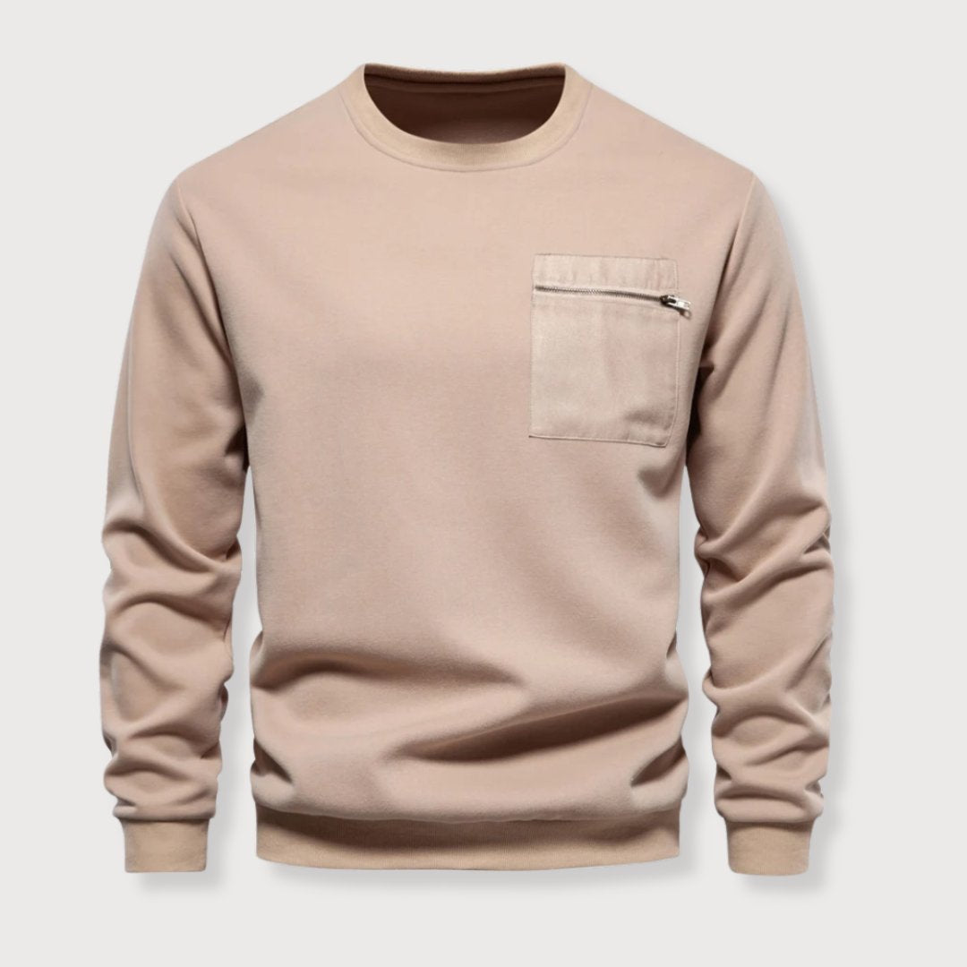Herr Tröja Crewneck Modern Design med Blixtlåsficka 7