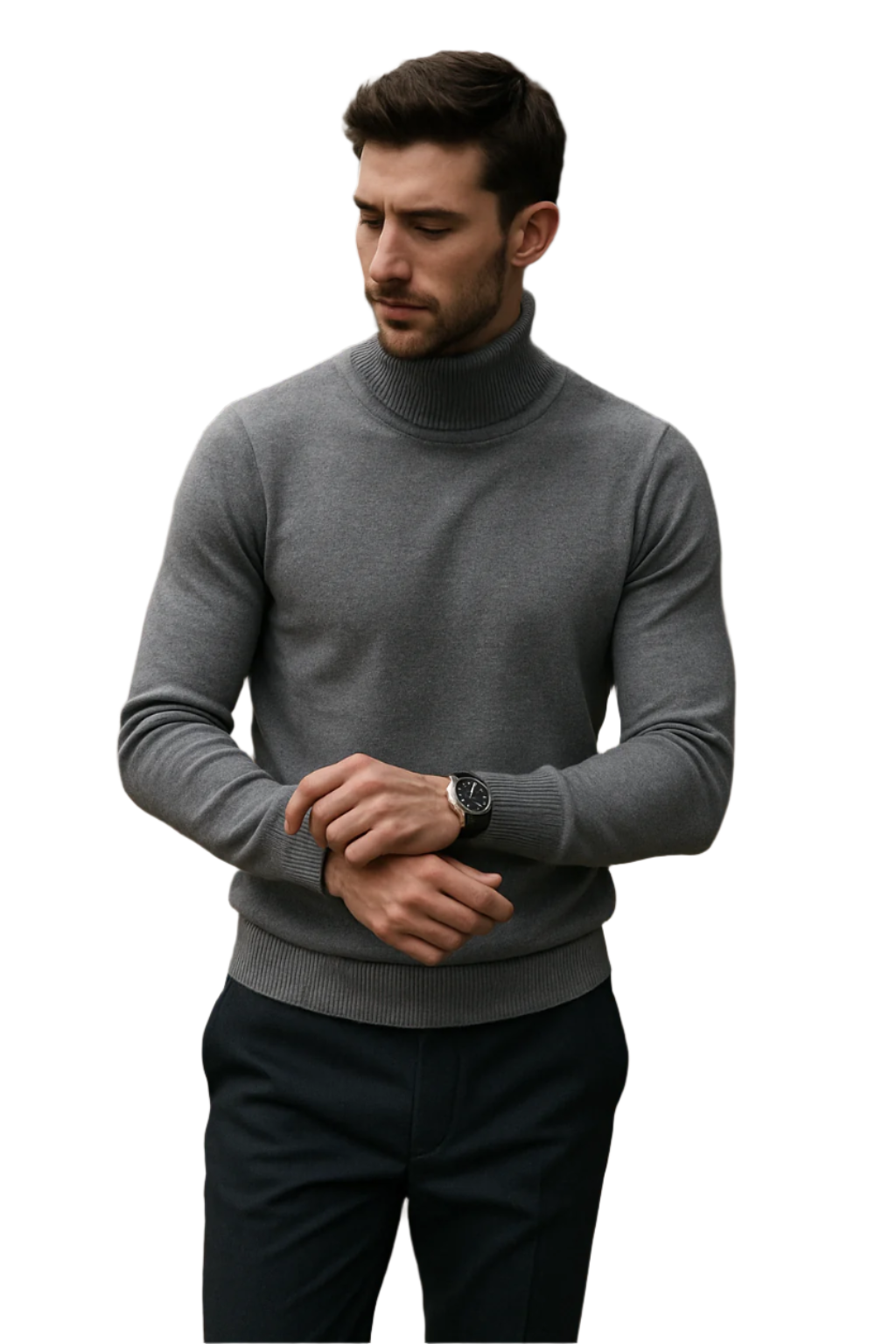 Herr Tröja Hög Krage Ribbad Mjuk Blandning 0