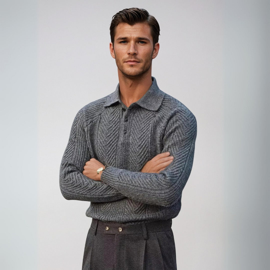 Herr Tröja med Polokrage och Ribbstruktur Klassisk Stil 2