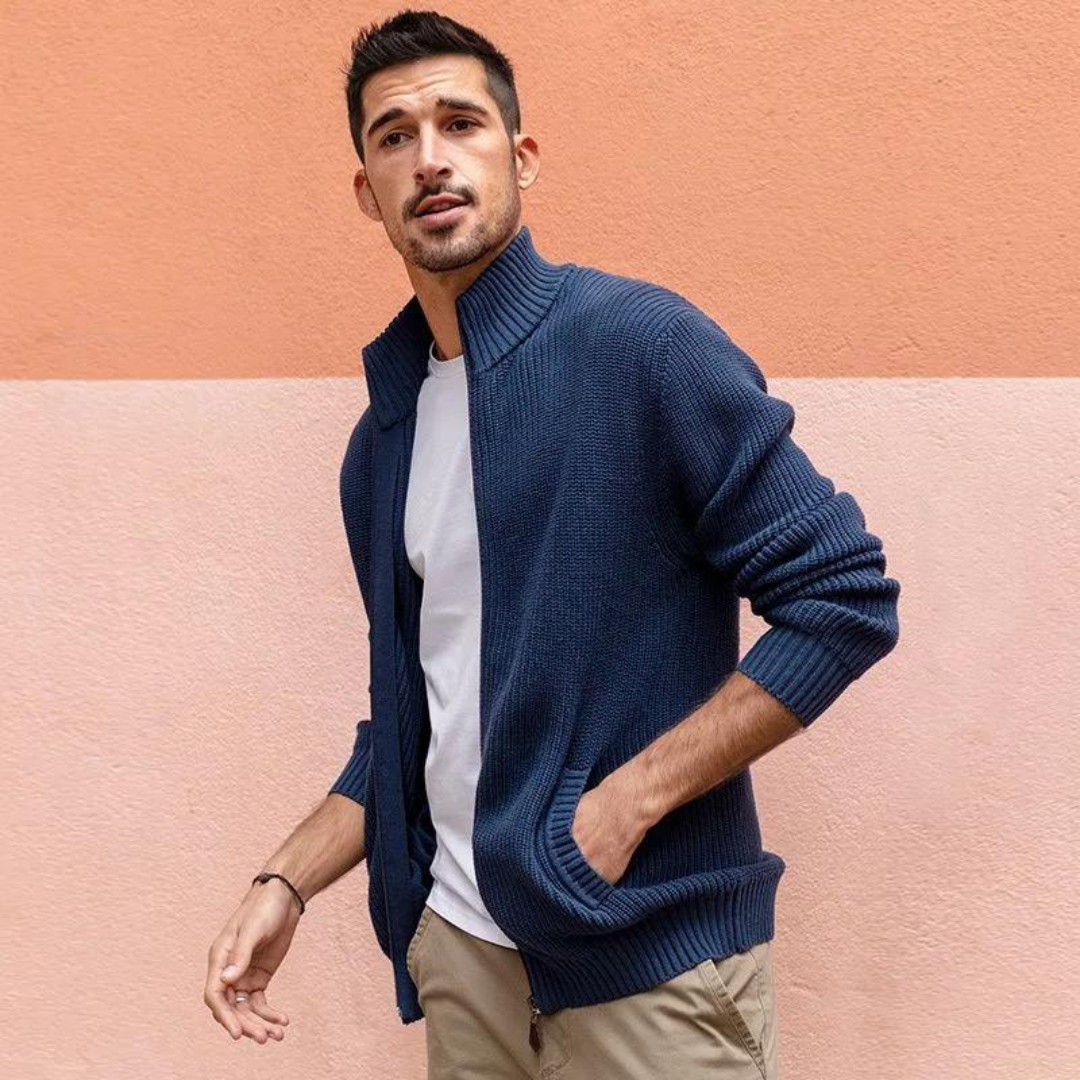 Herr Zip Neck Tröja med Ribbad Design 8