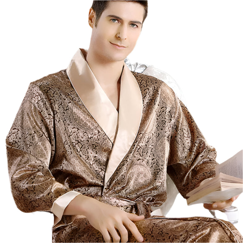 Herrbadrock Satin Gyllene Tryck Rymlig Passform 0