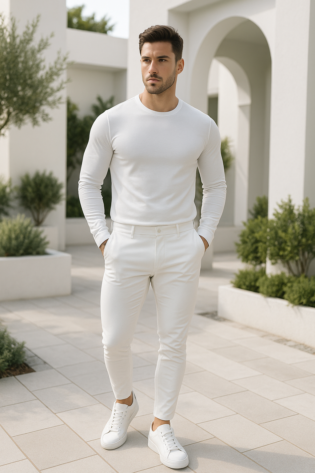 Herrbyxor Slim Fit Stretch Denim Med Fickor 2