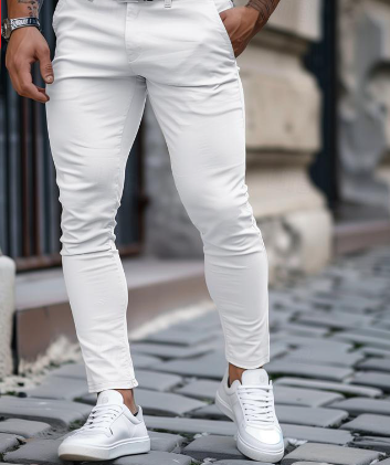 Herrbyxor Slim Fit Stretch Denim Med Fickor 3