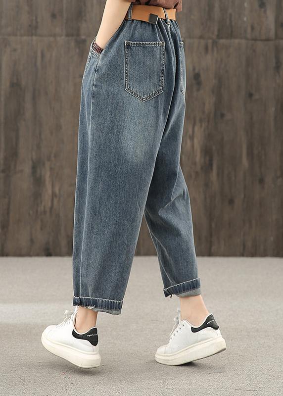 Herrens Retro Tvättade Denimbyxor med Ljus Dekoration 3
