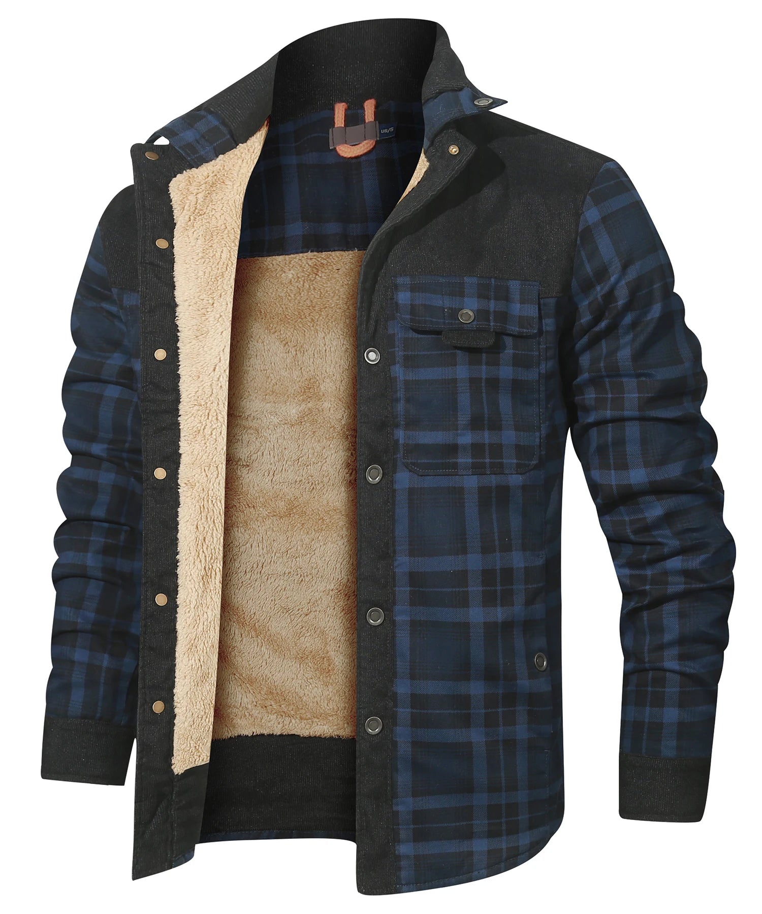 Herrjacka Vinter Rutig Sherpa Fodrad Flanell Casual Bomberjacka 10