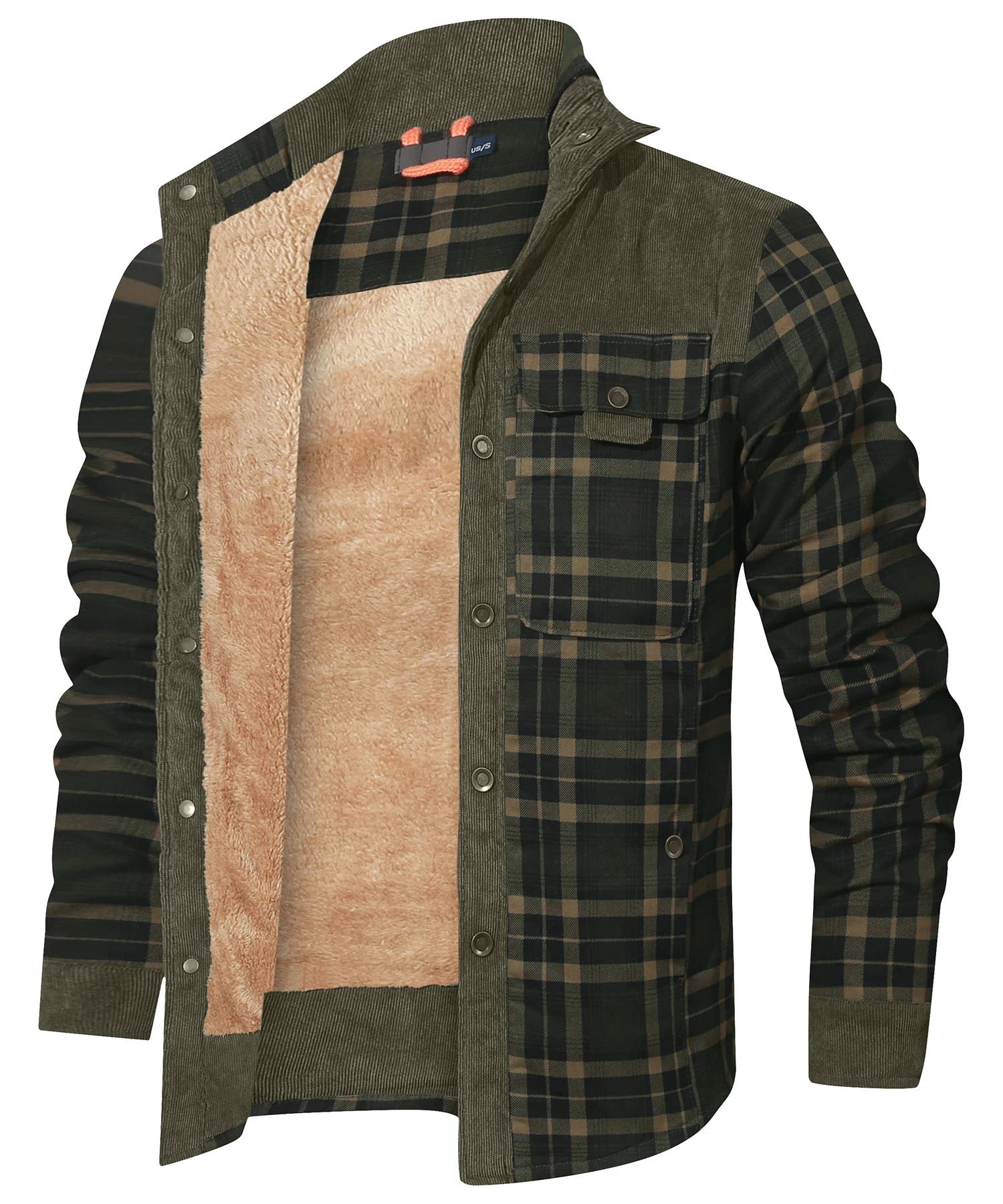Herrjacka Vinter Rutig Sherpa Fodrad Flanell Casual Bomberjacka 12