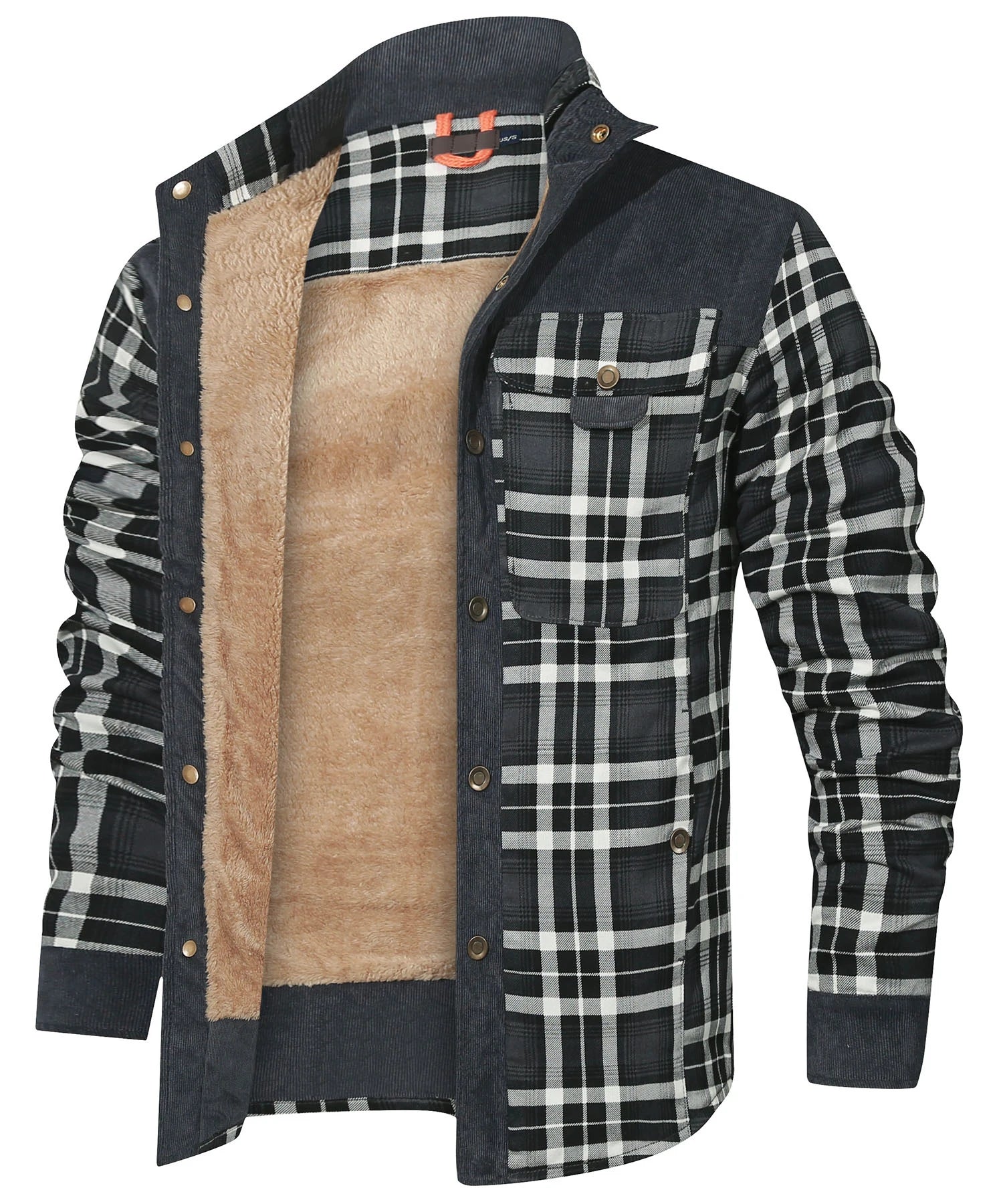 Herrjacka Vinter Rutig Sherpa Fodrad Flanell Casual Bomberjacka 13