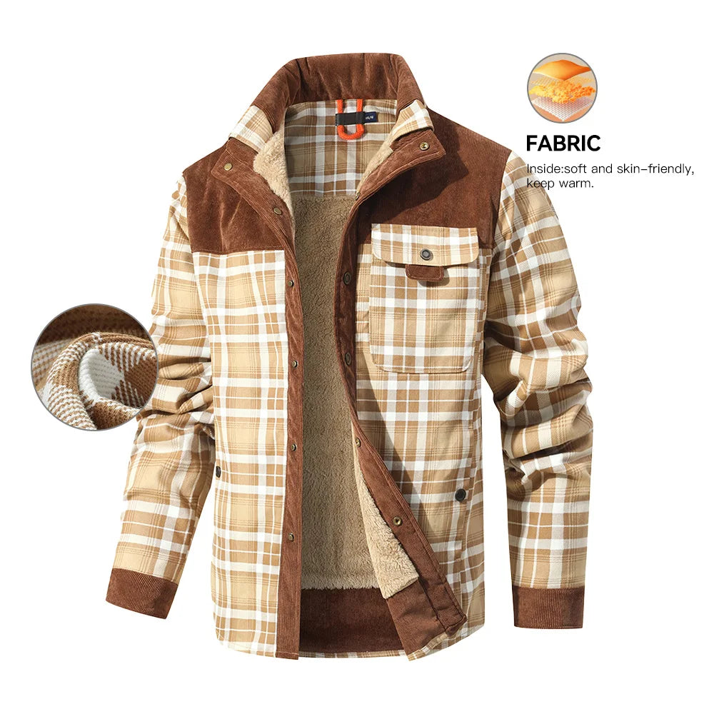 Herrjacka Vinter Rutig Sherpa Fodrad Flanell Casual Bomberjacka 3