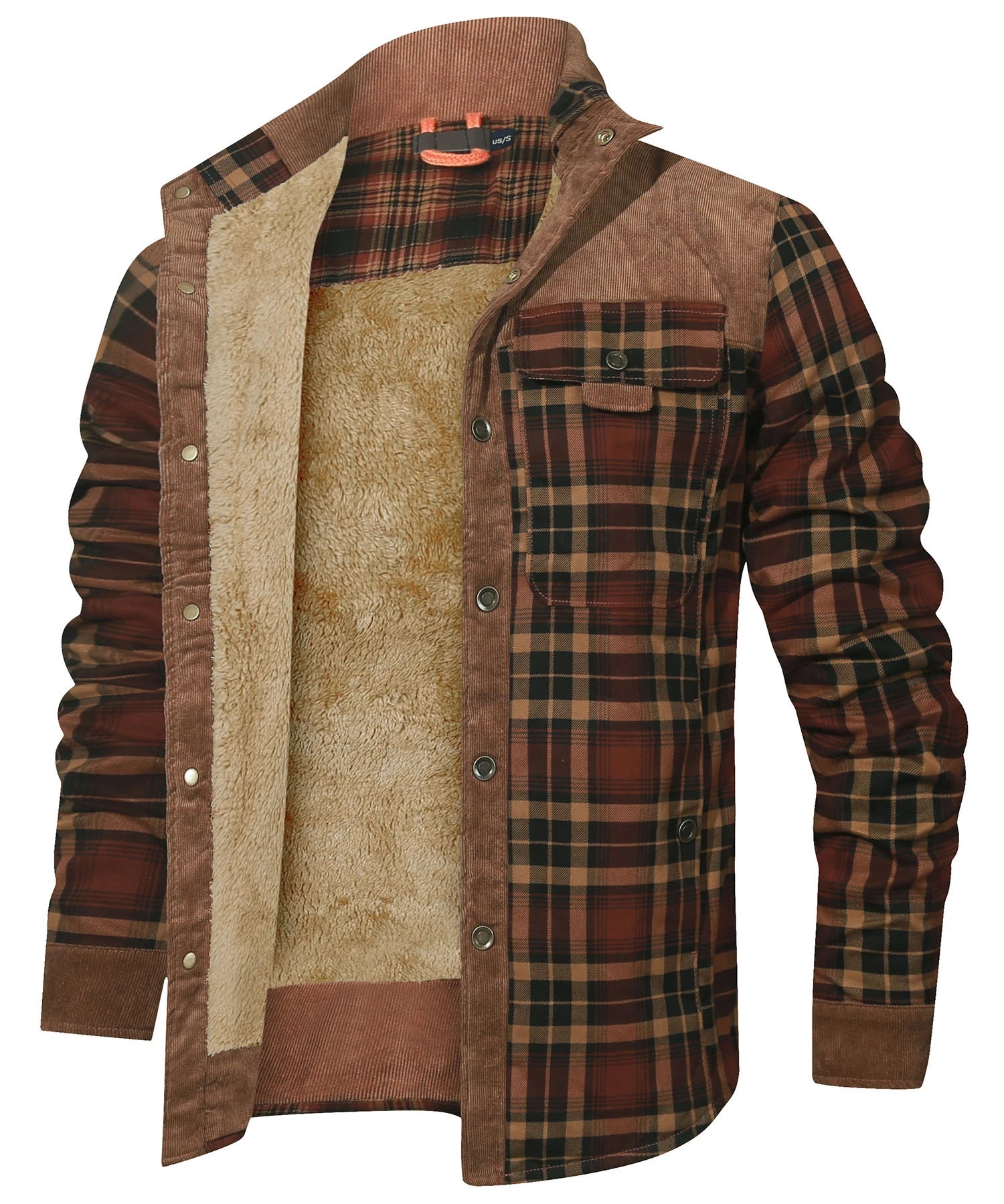 Herrjacka Vinter Rutig Sherpa Fodrad Flanell Casual Bomberjacka 8