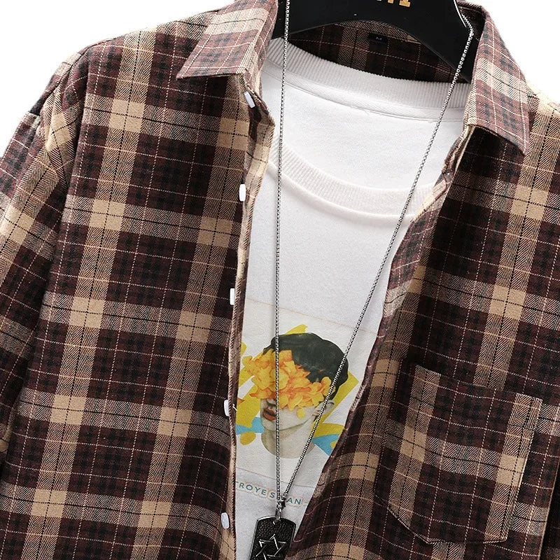 Herrskjorta Långärmad Rutig Casual Andningsbart Tyg 3