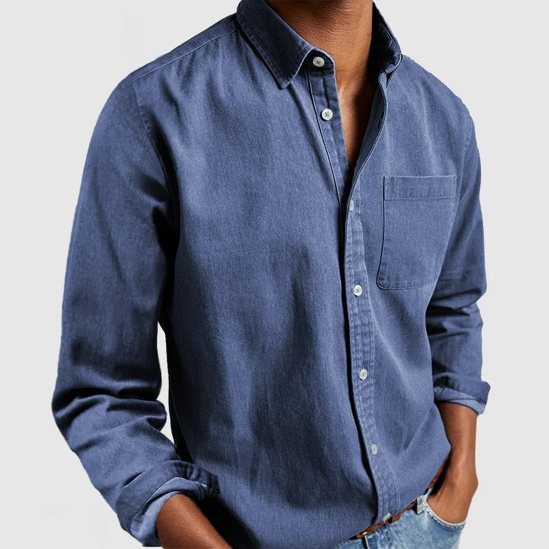 Herrskjorta Långärmad med Lapelkrage Modern Stil 5
