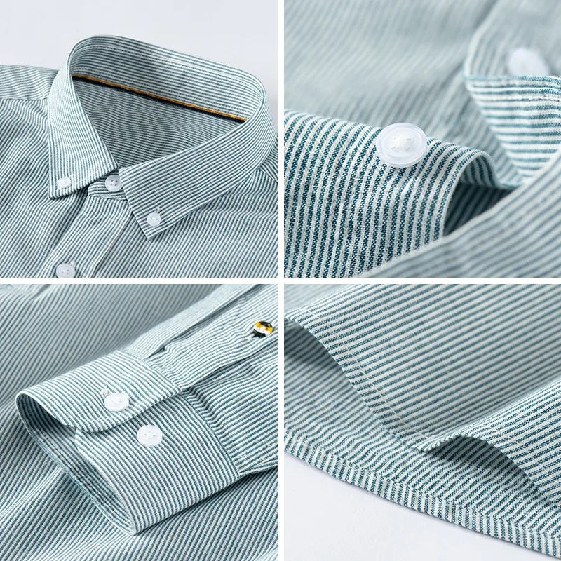 Herrskjorta Oxford Slim Fit Med Tunna Ränder 5