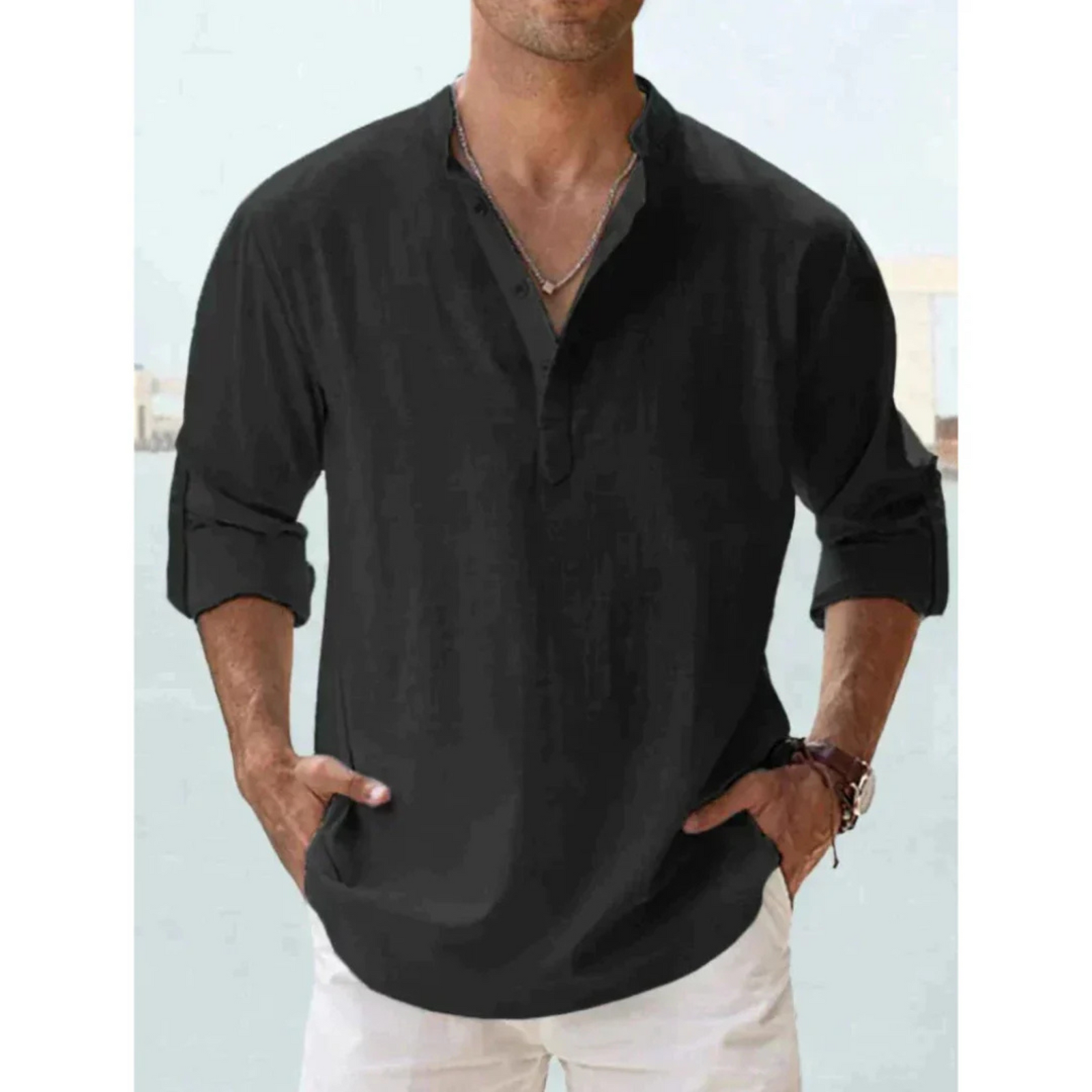 Herrskjorta Slim Fit Klassisk Stil 1