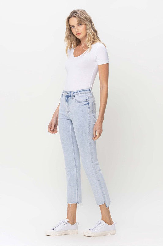 Hög midja raka jeans i ljus denim 2