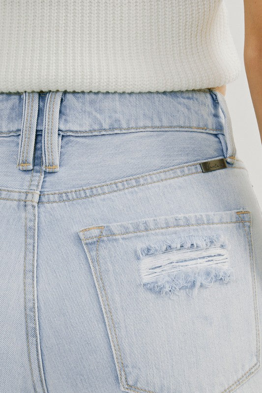 Högmidjade Jeans Med Distressad Design Ljus Denim 3