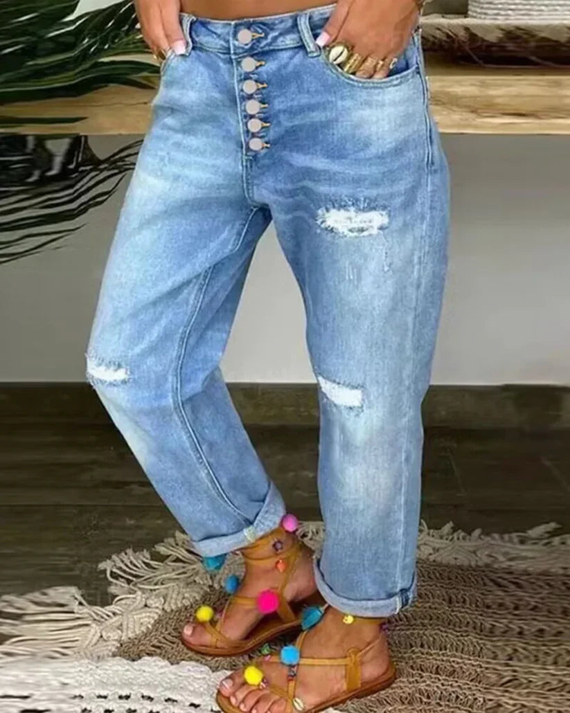 Dam Baggy Jeans Lösa i 100% Bomull-1