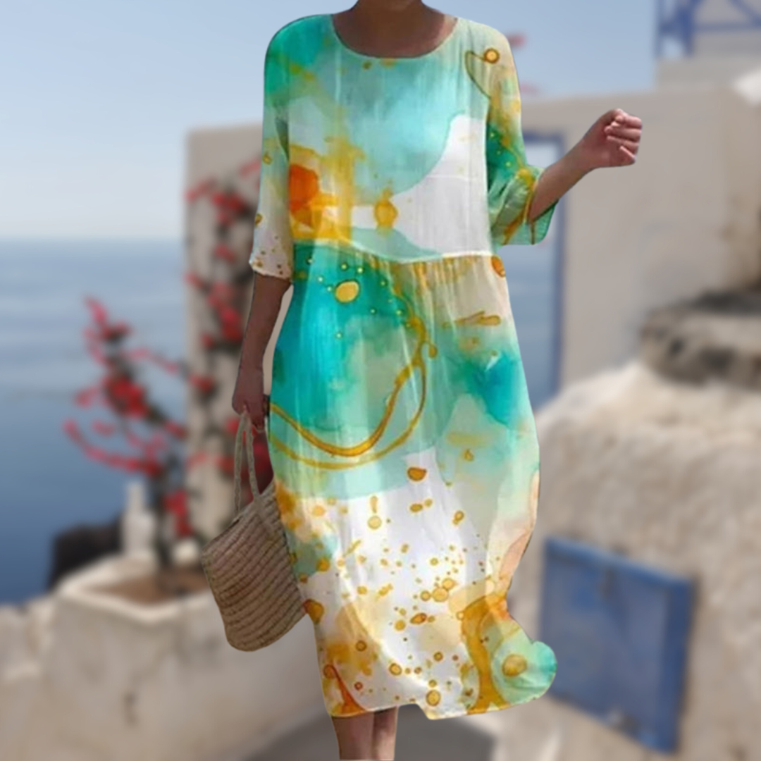 Kvinna Blommig Klänning Elegant Design 2