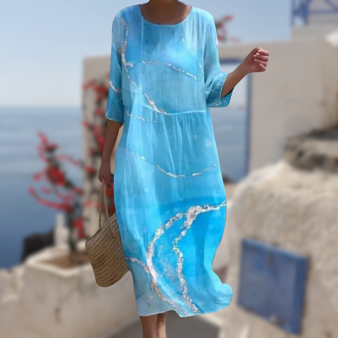 Kvinna Blommig Klänning Elegant Design 4