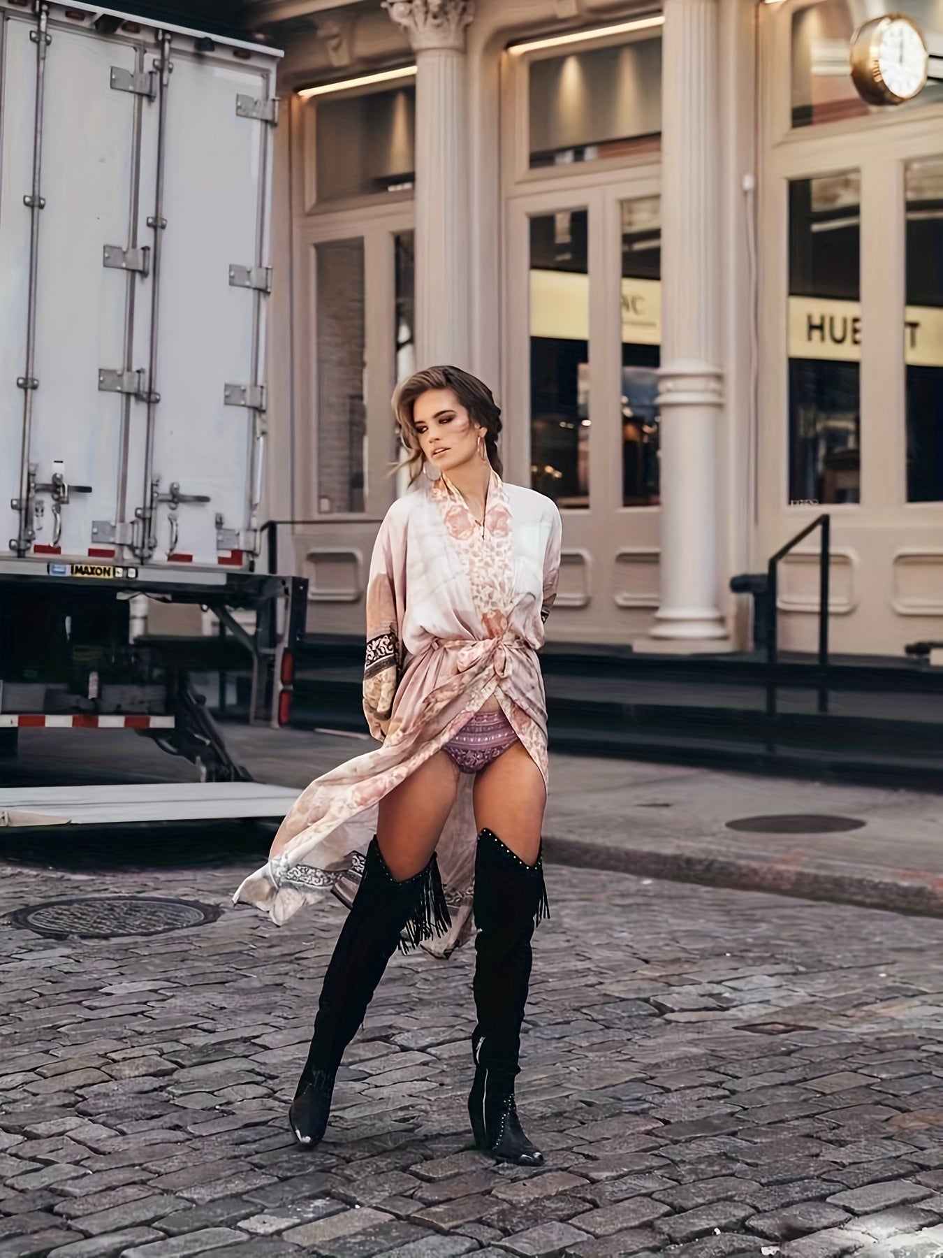 Kvinna Kimono Blommönster Lätt Material 6