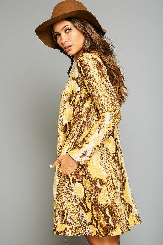 Kvinna Mini Klänning Djurtryck med Fickor 2