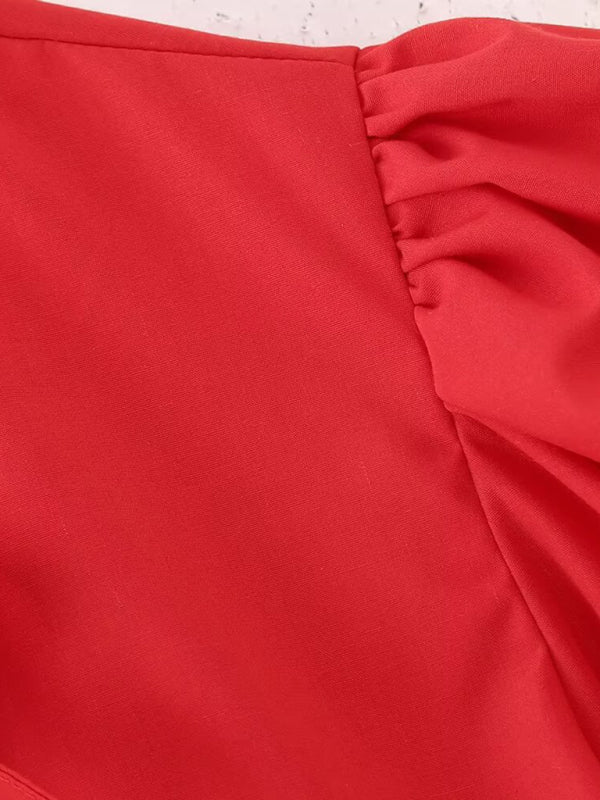 Kvinna Puffärmad Kort Topp med Spaghettiband Polyester 2