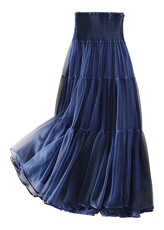 Kvinna Tulle Kjol i Fransk Blå Patchwork 0