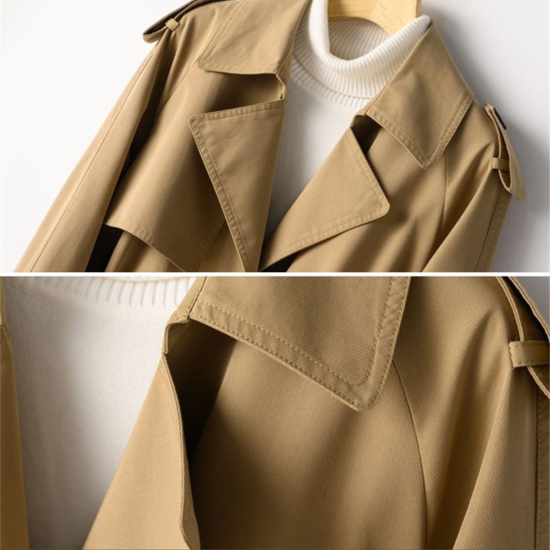 Kvinna Vintage Trench Coat Dubbelknäppt Nylon-Bomull 4