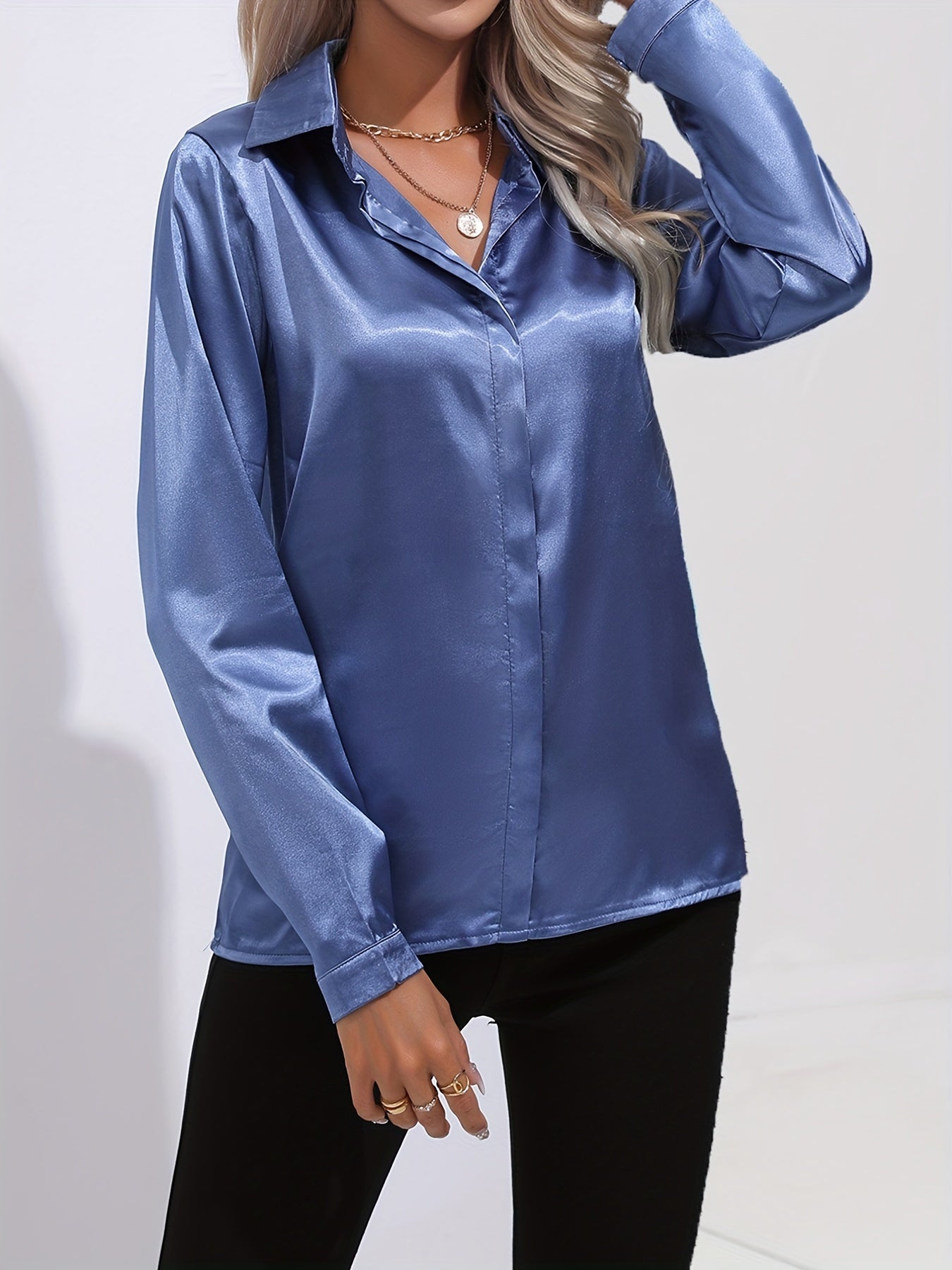 Kvinno Blus i Satin Chic Höststil 2