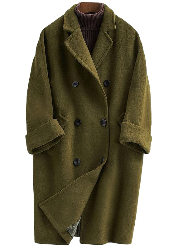 Kvinnojacka i Ull, Trendig Plus Size, Lång Dubbelknäppt 0