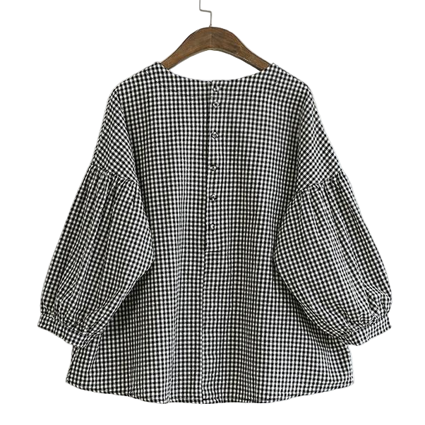 Kvinnors Asymmetrisk Blus Rutig Bomullsdesign 5