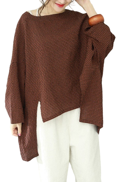 Kvinnors Asymmetrisk Topp i Rutig Bomull 0