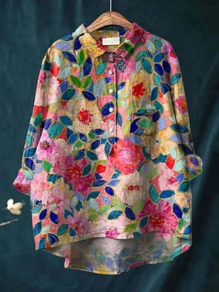Kvinnors Blommig Blus Tidlös Stil 2