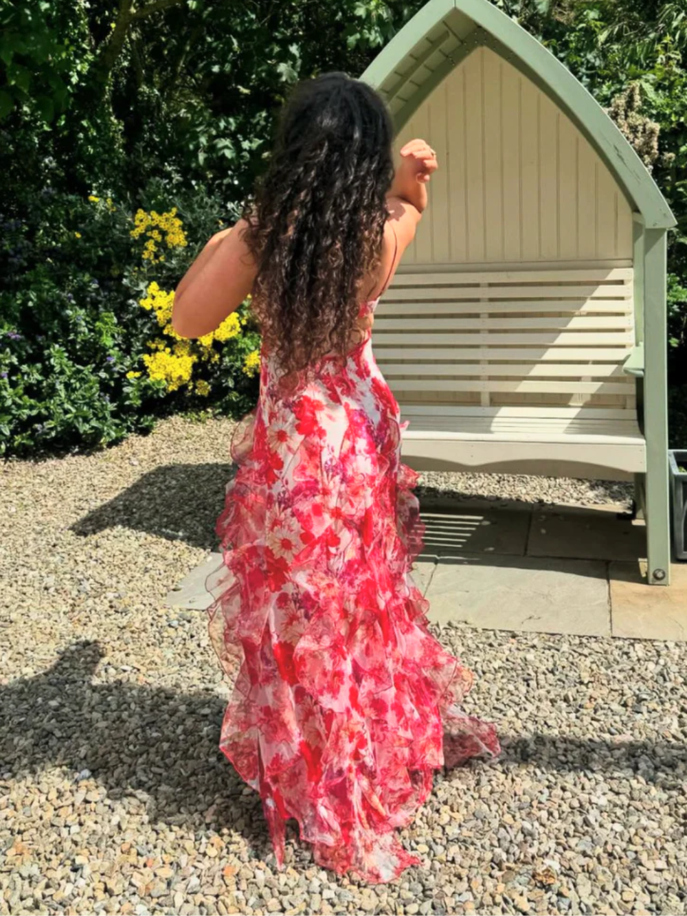 Kvinnors Blommig Klänning med Volanger 7