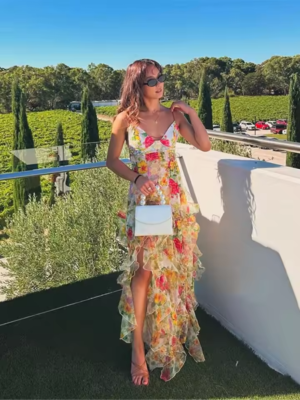 Kvinnors Blommig Klänning med Volanger 9