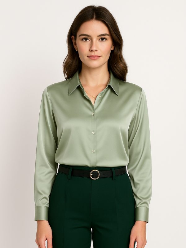 Kvinnors Blus Satin Button-Up 11