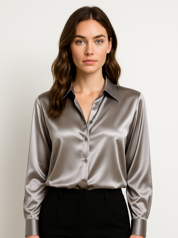 Kvinnors Blus Satin Button-Up 12