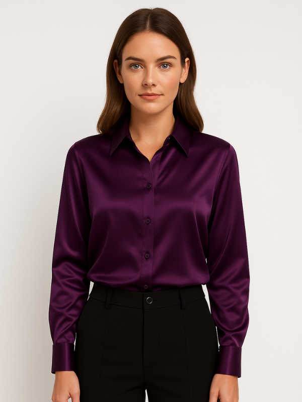 Kvinnors Blus Satin Button-Up 4