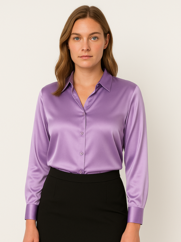 Kvinnors Blus Satin Button-Up 6