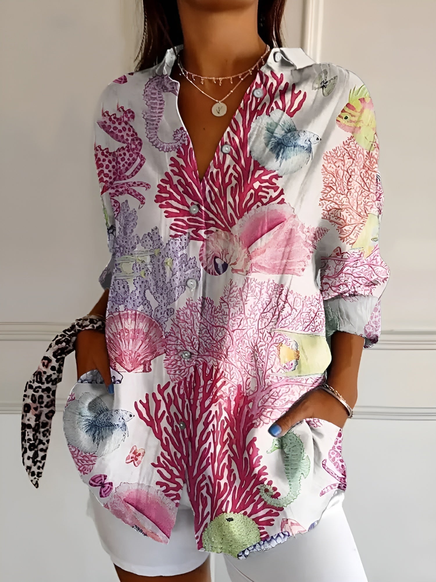 Kvinnors Blus med Unika Tryck Lekfull Design 3