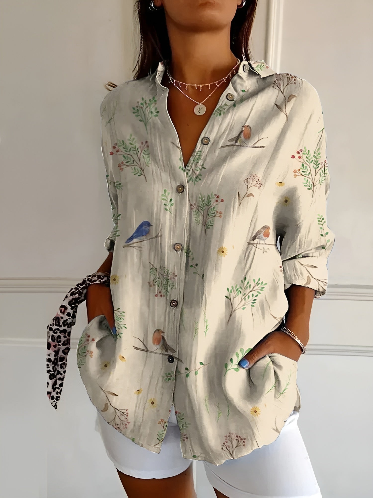 Kvinnors Blus med Unika Tryck Lekfull Design 4