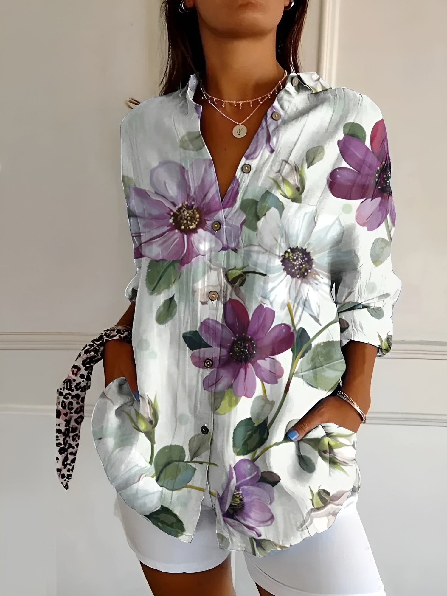 Kvinnors Blus med Unika Tryck Lekfull Design 7