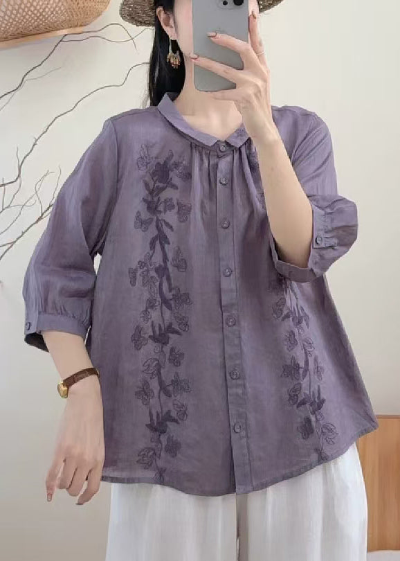 Kvinnors Broderad Blus Med Fjäril Design 3