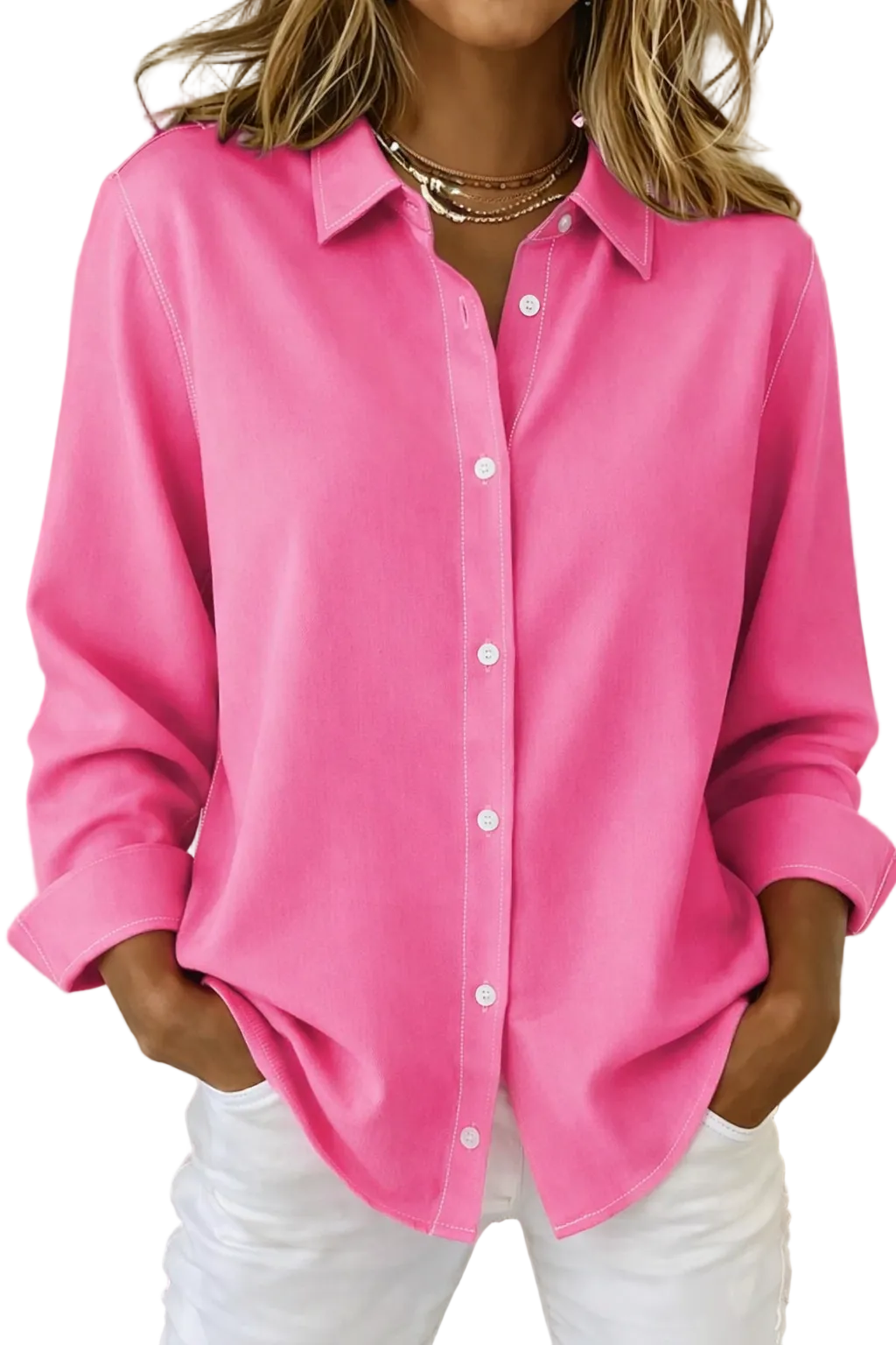 Kvinnors Button-Down Blus med Klassisk Design 0