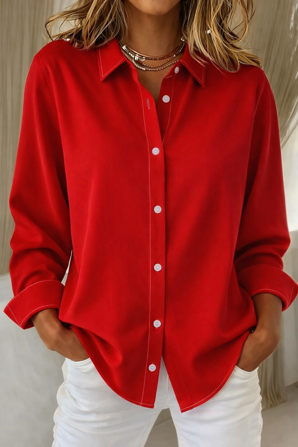 Kvinnors Button-Down Blus med Klassisk Design 2