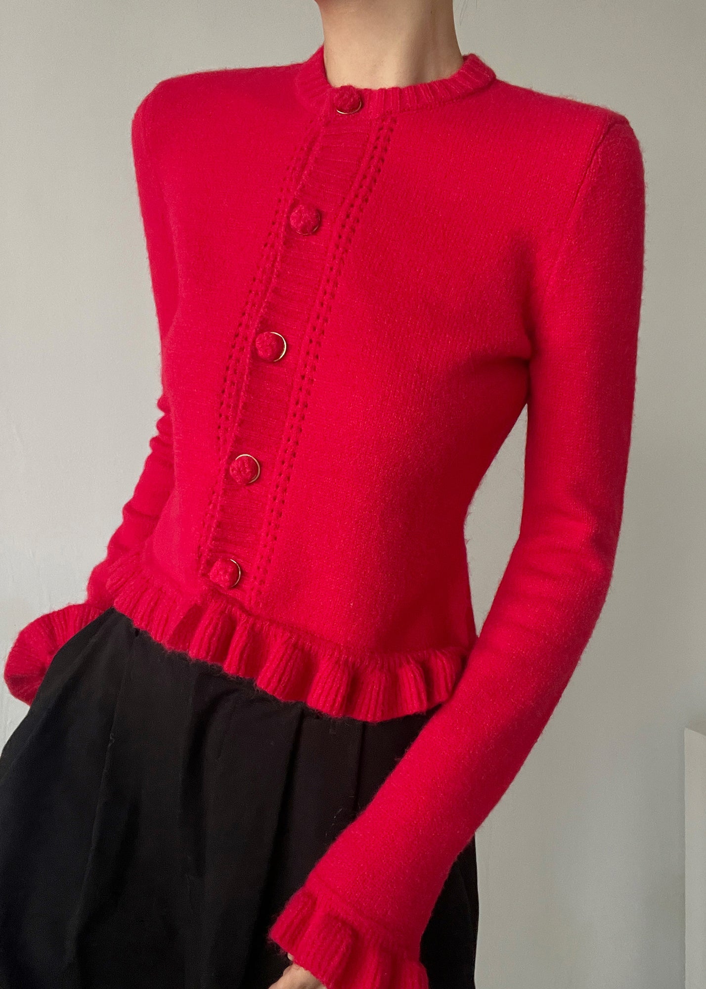 Kvinnors Cardigan O-Hals med Volangdetaljer 4