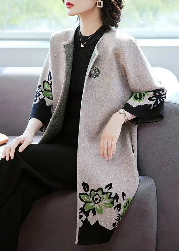 Kvinnors Cardigan med O-halstryck Patchwork Design 1